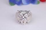 Very large and Tigers head ring, made from solid cast silver, British Hallmarked