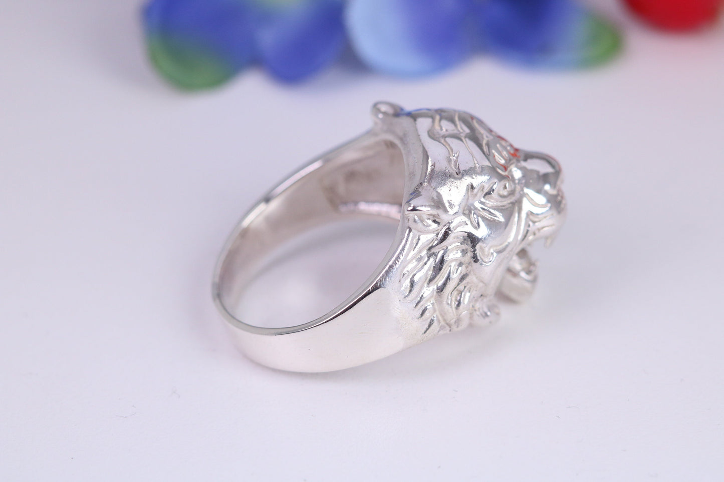 Very large and heavy Bulls head ring, made from solid cast silver, British Hallmarked