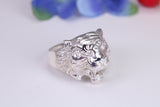 Very large and Tigers head ring, made from solid cast silver, British Hallmarked