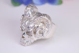 Very large and heavy Ram Skull head ring, made from solid cast silver, British Hallmarked