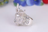 Very large and heavy Rams head ring, made from solid cast silver, British Hallmarked
