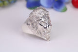 Very large and heavy Lions head ring, made from solid cast silver, British Hallmarked