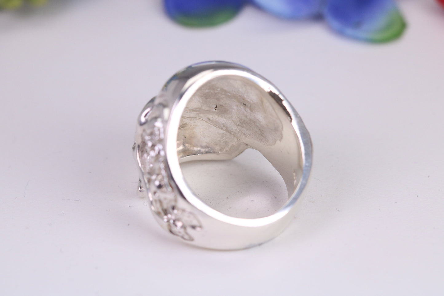 Very large detailed Skull ring, made from solid cast silver, British Hallmarked