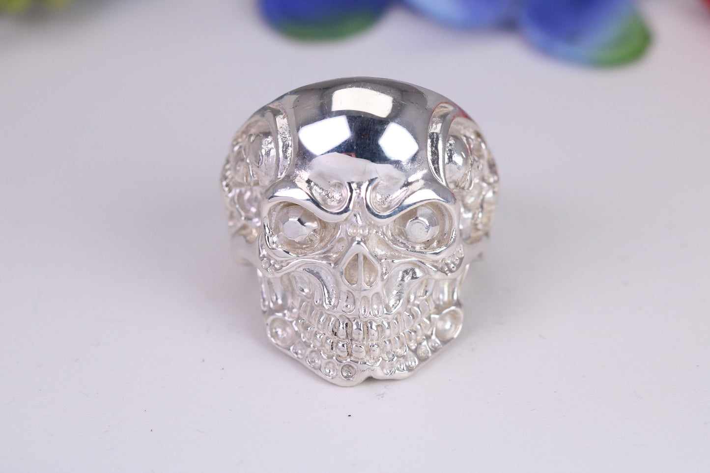 Very large detailed Skull ring, made from solid cast silver, British Hallmarked
