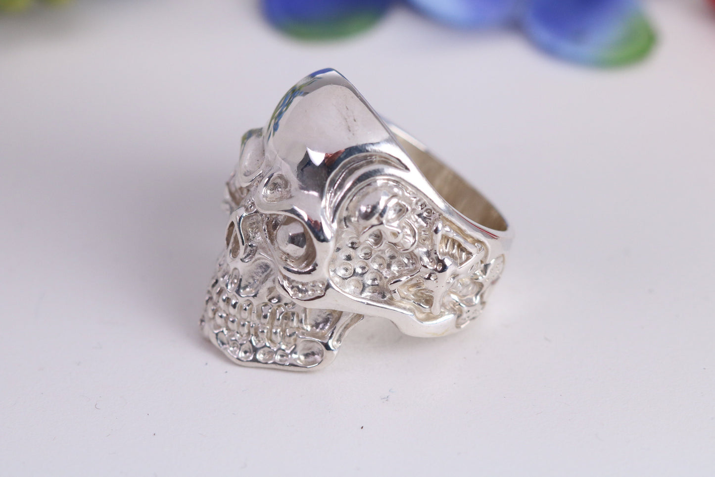 Very large detailed Skull ring, made from solid cast silver, British Hallmarked