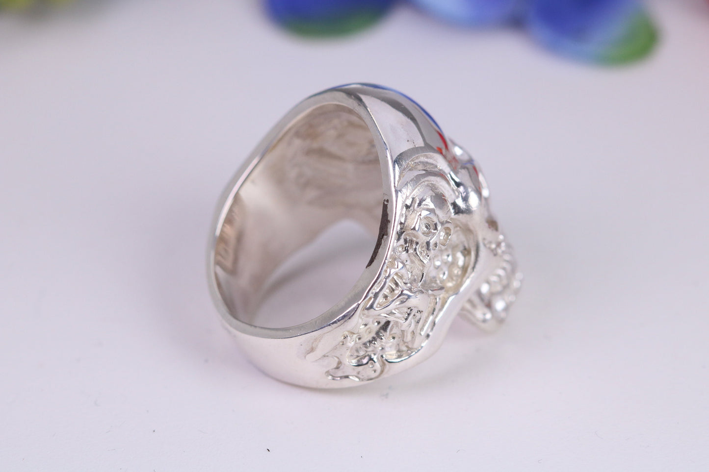 Very large detailed Skull ring, made from solid cast silver, British Hallmarked