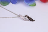 Black and White Natural Diamonds set solid White Gold Pendant with 18 inch long Chain