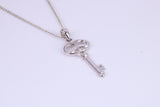 Natural Diamonds set Key Necklace, solid White Gold Pendant with 18 inch long Chain