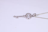 Natural Diamonds set Key Necklace, solid White Gold Pendant with 18 inch long Chain