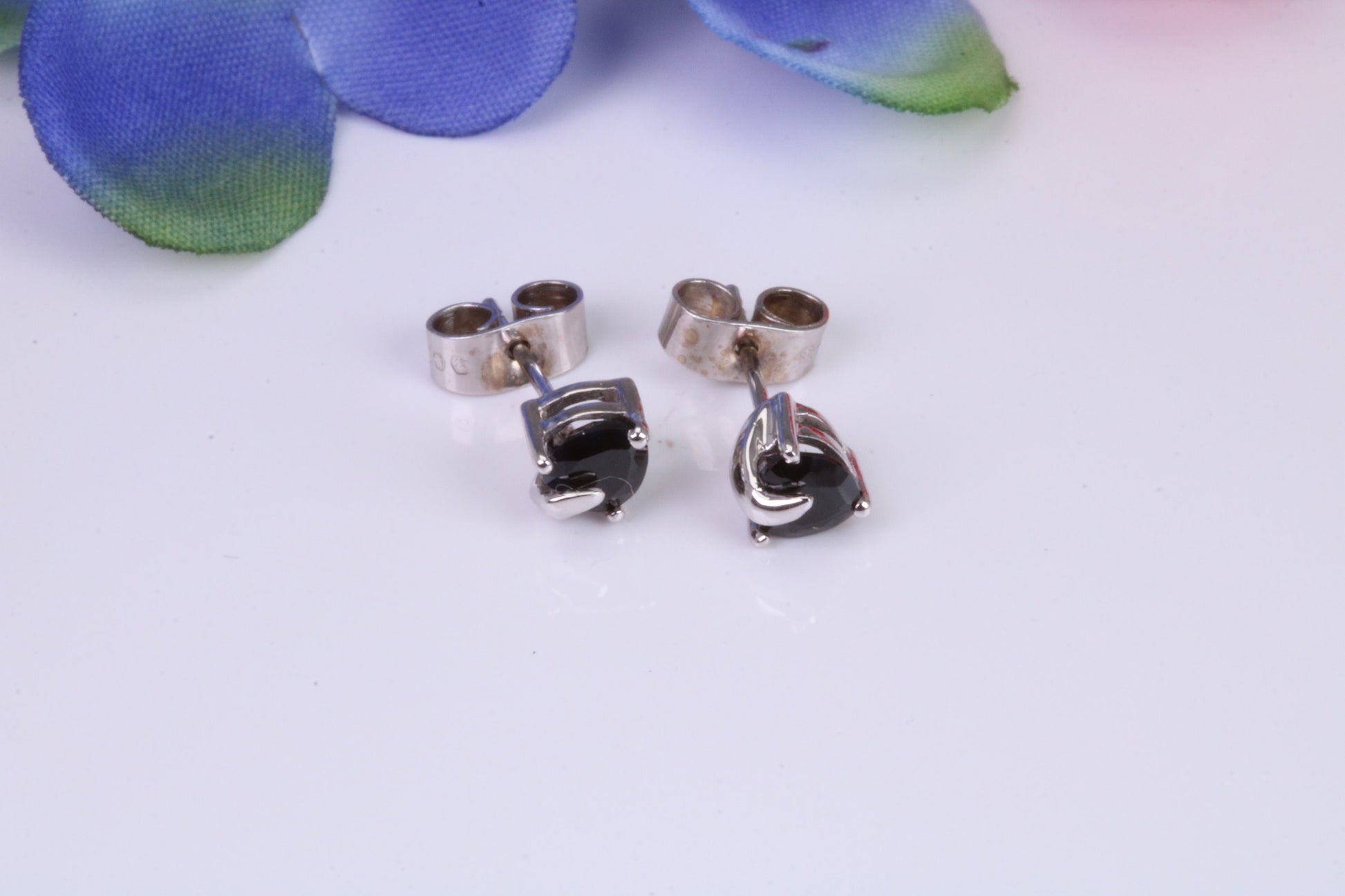 Real Black Diamond Stud Earrings Made from 9ct White Gold, Black Diamonds Measuring 5 mm Round