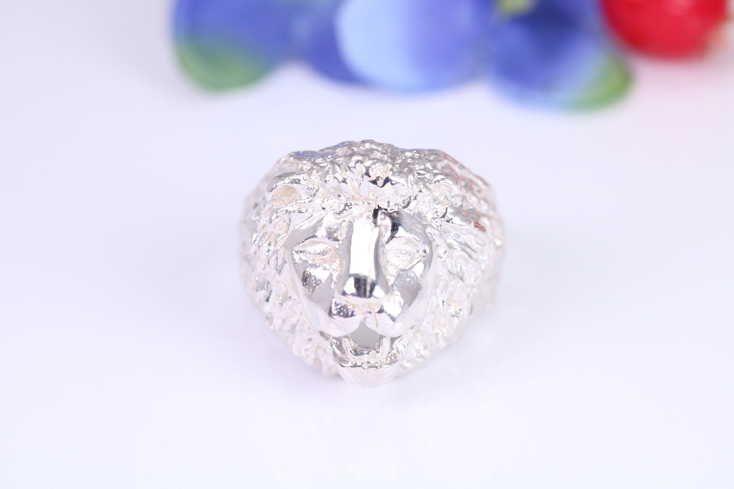 Lions head ring, made from solid cast silver, British Hallmarked