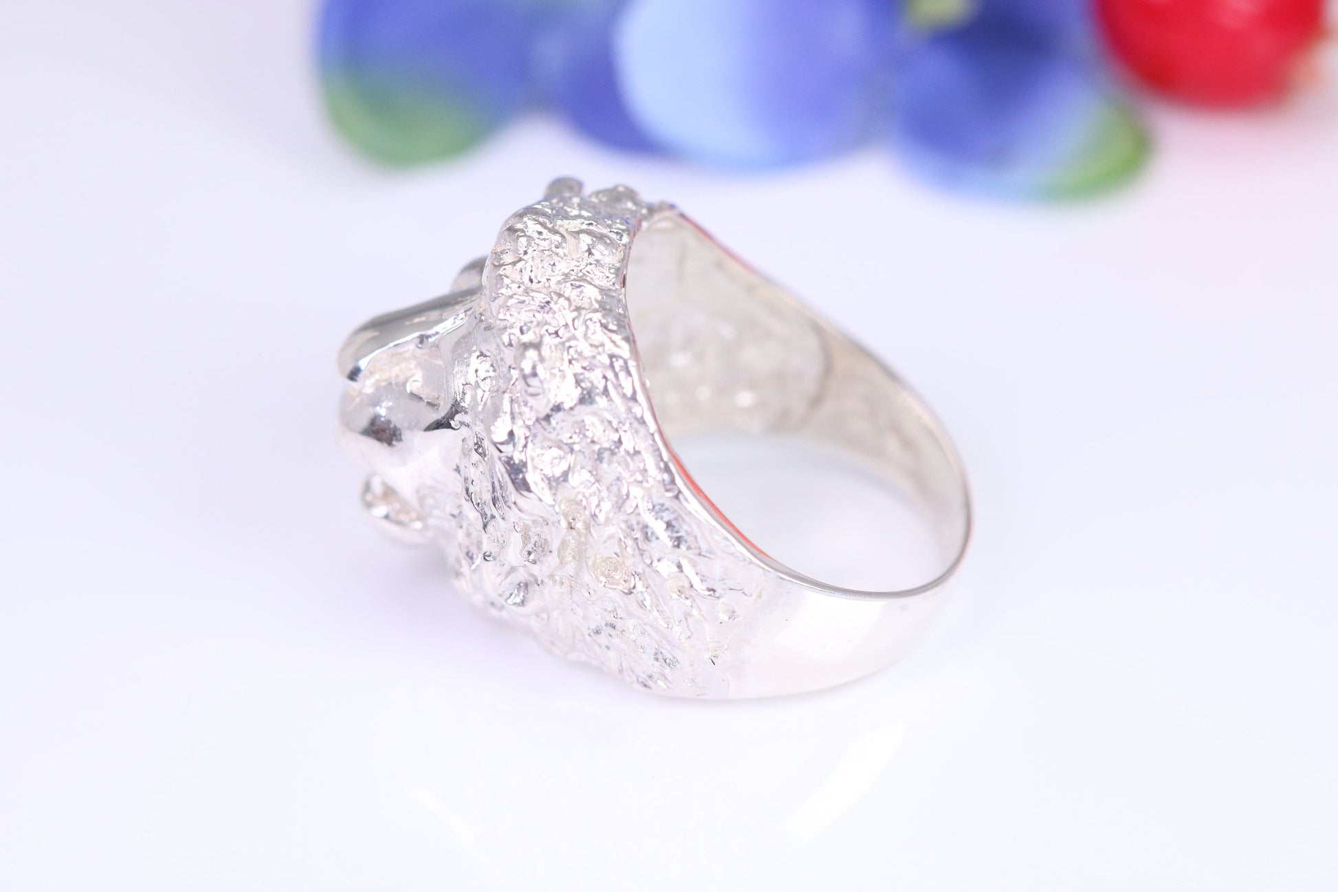 Lions head ring, made from solid cast silver, British Hallmarked