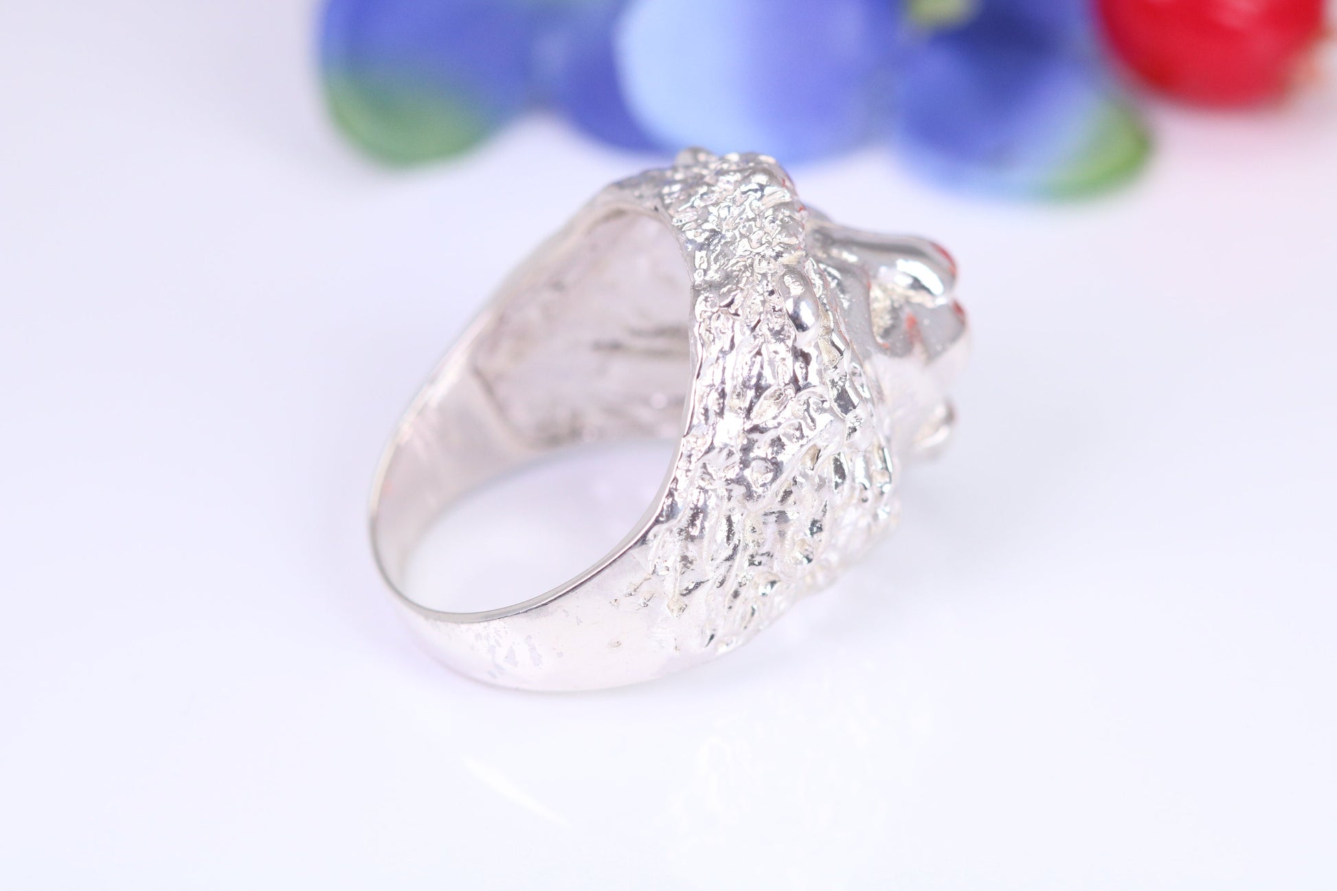 Lions head ring, made from solid cast silver, British Hallmarked