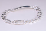 Gents Heavy Diamond cut Curb Link Bracelet, Made from solid Sterling Silver, 8.50 Inches Long and 8 mm Wide, British Hallmarked