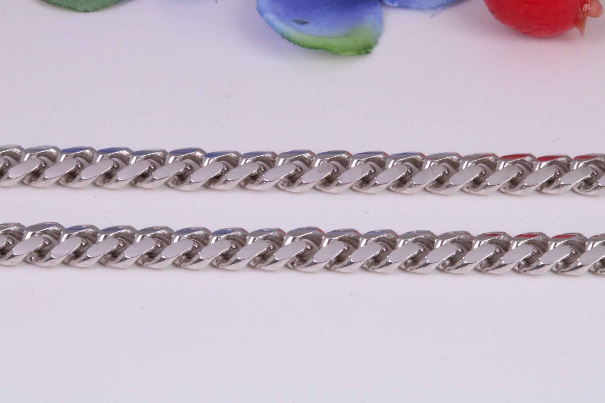 Gents heavy 24 inch Chain, Flat Diamond cut Curb Links, made from solid Sterling Silver, 24 Inches Long x 6 mm wide, British Hallmarked