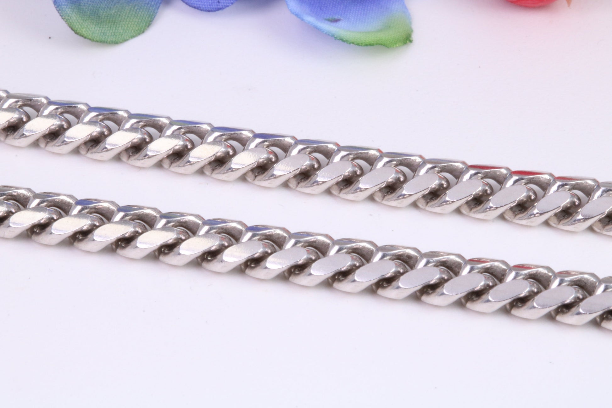 Gents heavy 26 inch Chain, Flat Diamond cut Curb Links, made from solid Sterling Silver, 26 Inches Long x 6 mm wide, British Hallmarked