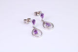 Amethyst set Dropper Earrings, Made from Solid White Gold