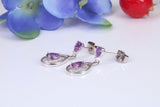 Amethyst set Dropper Earrings, Made from Solid White Gold