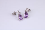 Amethyst and Diamond set Dropper Stud Earrings, Made from Solid White Gold