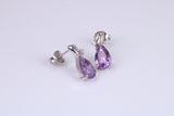 Amethyst and Diamond set Dropper Stud Earrings, Made from Solid White Gold