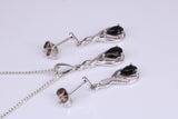 Natural Sapphire and Diamonds set Stud Earrings with matching Necklace, Made from Solid White Gold, With 18 Inch Long Chain
