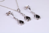 Natural Sapphire and Diamonds set Stud Earrings with matching Necklace, Made from Solid White Gold, With 18 Inch Long Chain