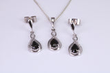Natural Sapphire and Diamonds set Stud Earrings with matching Necklace, Made from Solid White Gold, With 18 Inch Long Chain