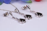 Natural Sapphire and Diamonds set Stud Earrings with matching Necklace, Made from Solid White Gold, With 18 Inch Long Chain