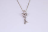 Natural Diamonds set Key Necklace, solid White Gold Pendant with 18 inch long Chain