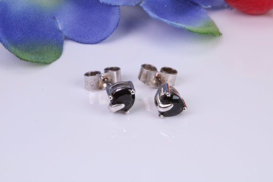 Real Black Diamond Stud Earrings Made from 9ct White Gold, Black Diamonds Measuring 5 mm Round