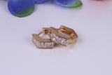 4 mm Wide Gold Hoop Earrings, C Z set and made from 9ct Yellow Gold, Diamond and Gold Look, British Hallmarked