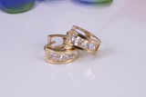 12 mm Round Gold Hoop Earrings, C Z set and made from 9ct Yellow Gold, Diamond and Gold Look, British Hallmarked
