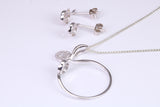 Natural Diamonds set Stud Earrings with matching Necklace and Ring, Made from Solid White Gold, With 16 Inch Long Chain