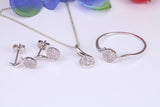 Natural Diamonds set Stud Earrings with matching Necklace and Ring, Made from Solid White Gold, With 16 Inch Long Chain
