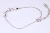 Pearl and C Z set Bracelet, With Length Adjustable Chain, Made from solid Sterling Silver