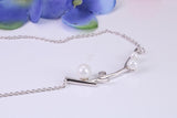 Pearl and C Z set Necklace, With Length Adjustable Chain, Made from solid Sterling Silver