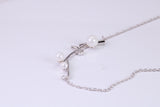 Pearl and C Z set Necklace, With Length Adjustable Chain, Made from solid Sterling Silver