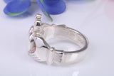 Large and heavy Claddagh ring, made from solid cast silver, British hallmarked