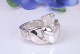 Large and heavy Claddagh ring, made from solid cast silver, British hallmarked