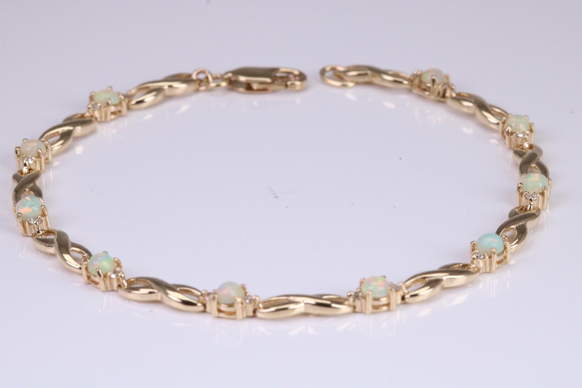 Natural Opal and Diamond set Bracelet, Made From Solid Yellow Gold, British Hallmarked, Luxury Gift Boxed