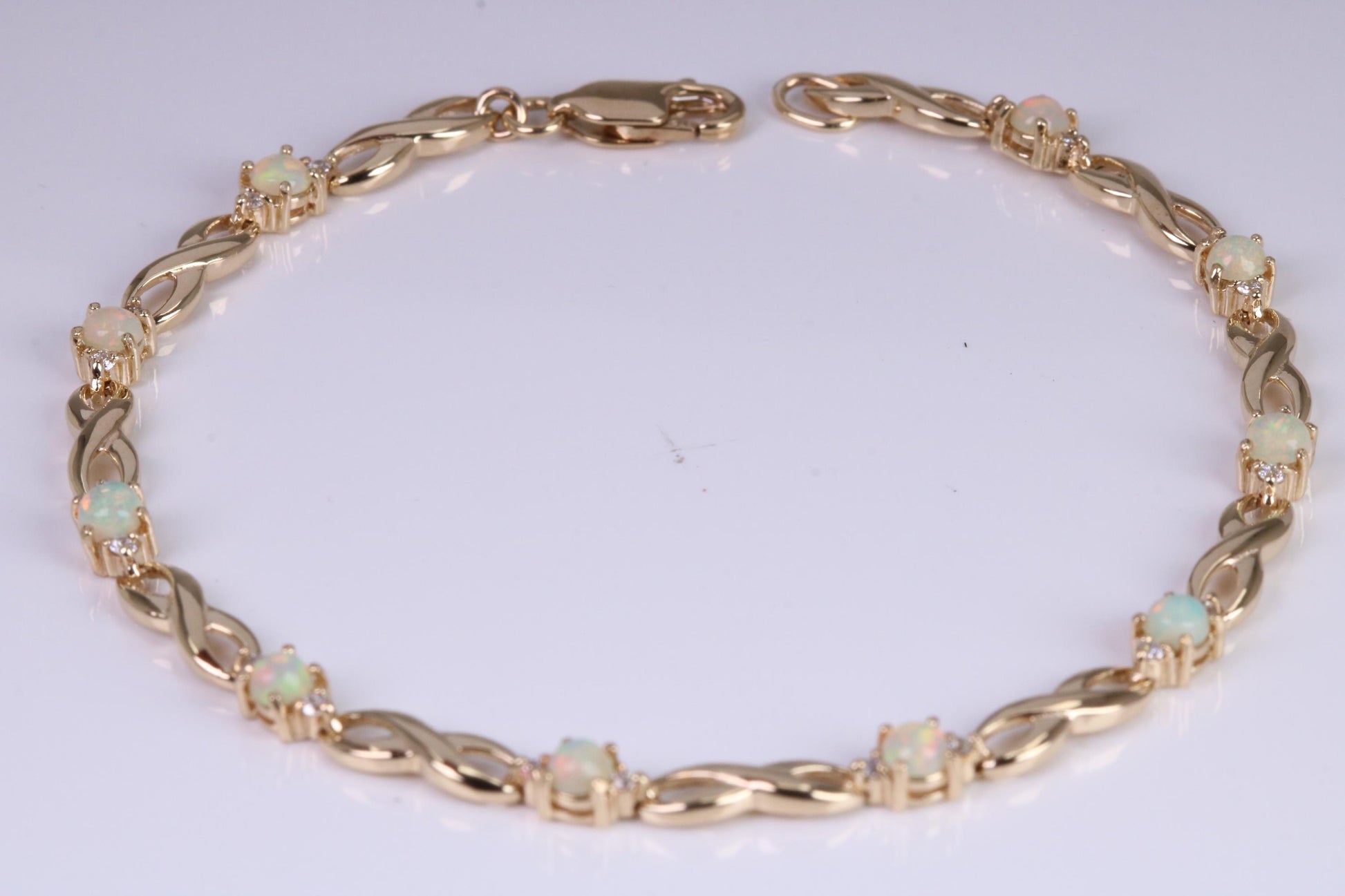 Natural Opal and Diamond set Bracelet, Made From Solid Yellow Gold, British Hallmarked, Luxury Gift Boxed