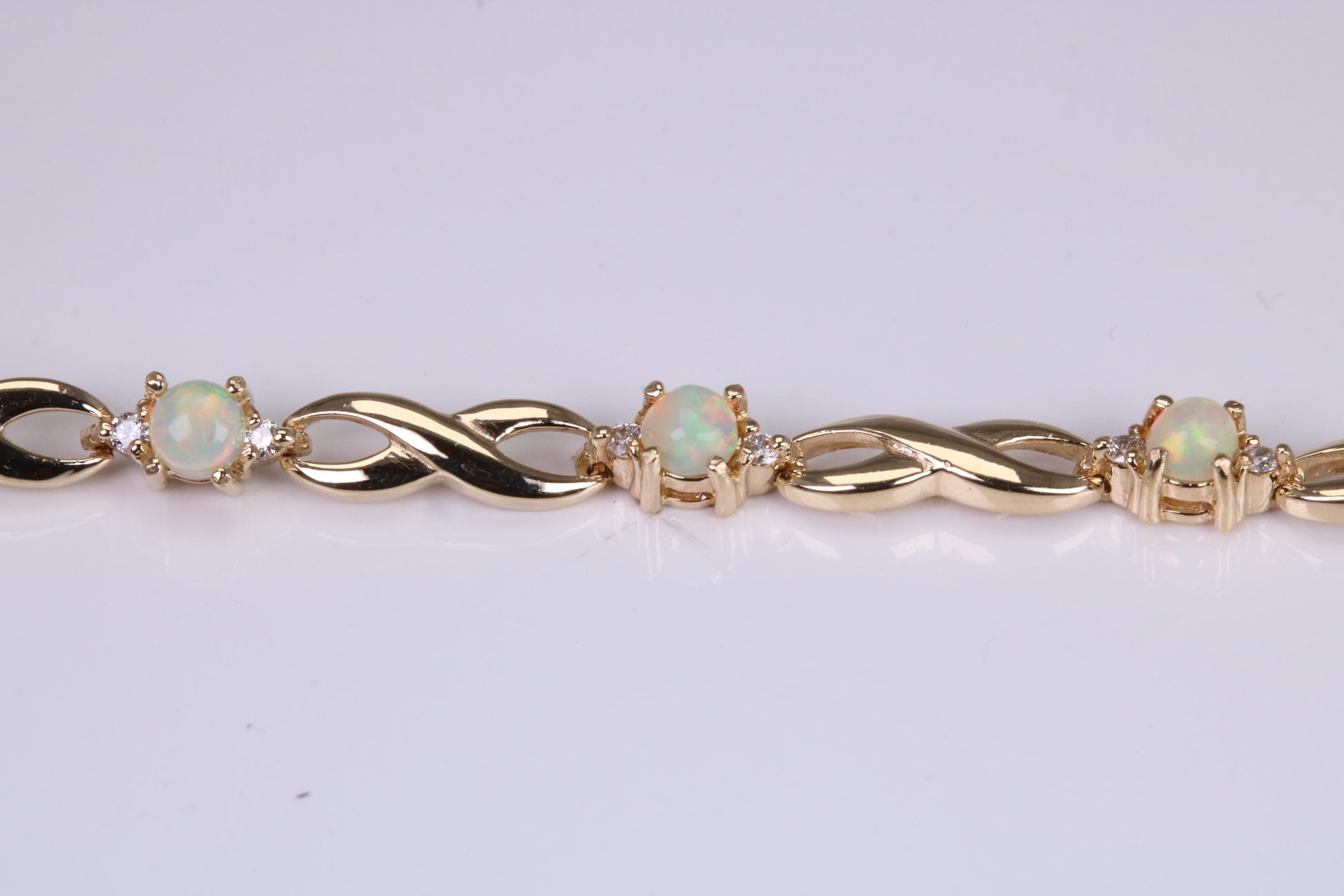 Natural Opal and Diamond set Bracelet, Made From Solid Yellow Gold, British Hallmarked, Luxury Gift Boxed
