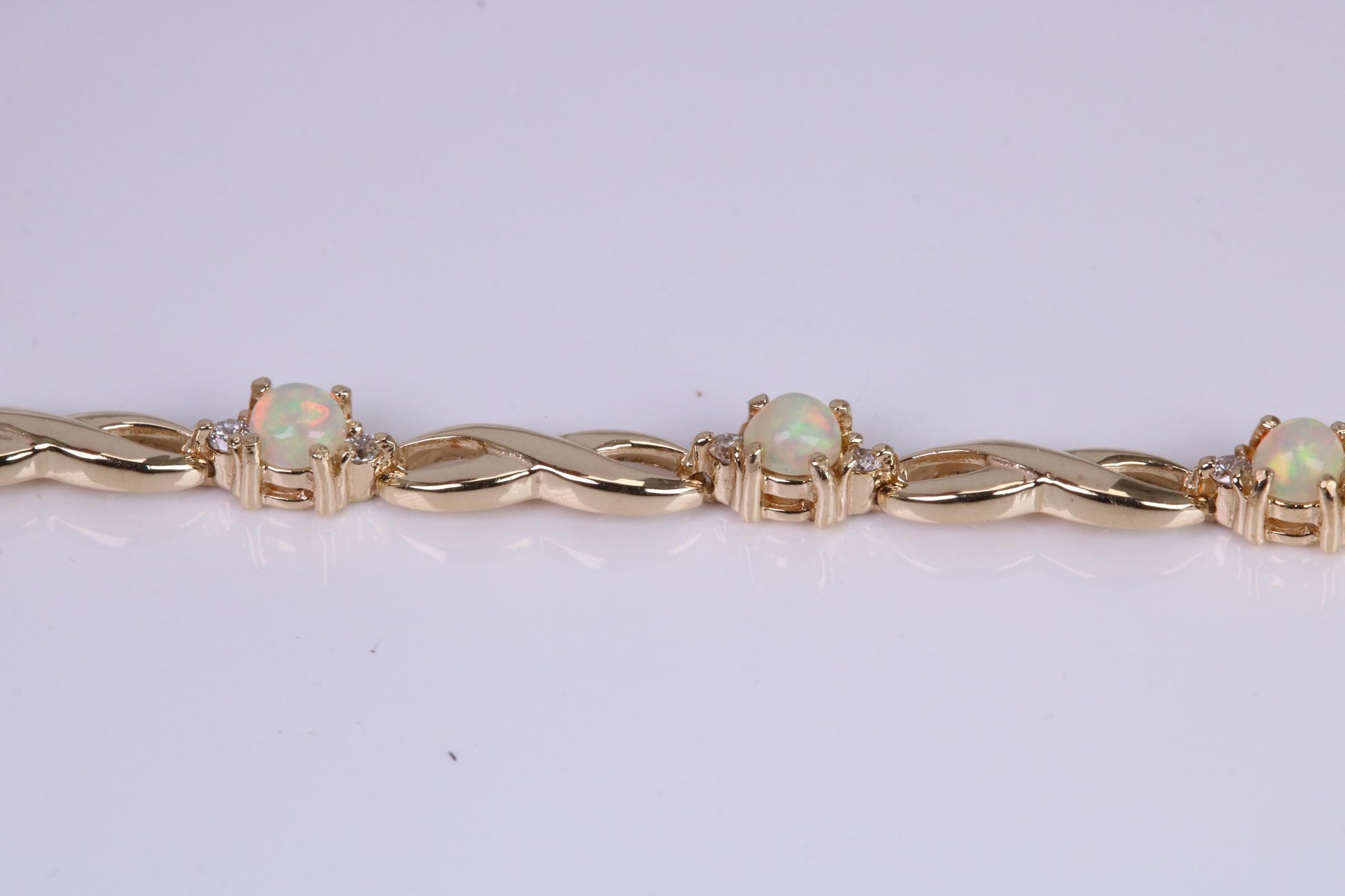 Natural Opal and Diamond set Bracelet, Made From Solid Yellow Gold, British Hallmarked, Luxury Gift Boxed