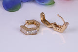 4 mm Wide Gold Hoop Earrings, C Z set and made from 9ct Yellow Gold, Diamond and Gold Look, British Hallmarked