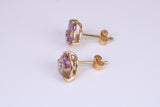 Amethyst and Diamond set Stud Earrings, Made from Solid 10ct Yellow Gold