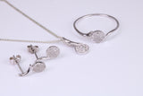 Natural Diamonds set Stud Earrings with matching Necklace and Ring, Made from Solid White Gold, With 16 Inch Long Chain