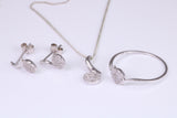 Natural Diamonds set Stud Earrings with matching Necklace and Ring, Made from Solid White Gold, With 16 Inch Long Chain