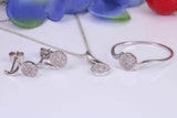 Natural Diamonds set Stud Earrings with matching Necklace and Ring, Made from Solid White Gold, With 16 Inch Long Chain