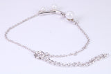 Pearl and C Z set Bracelet, With Length Adjustable Chain, Made from solid Sterling Silver