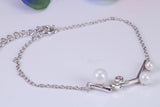 Pearl and C Z set Bracelet, With Length Adjustable Chain, Made from solid Sterling Silver